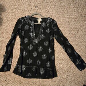Vintage Old Navy Easy Fit Embellished Boho Cotton Tunic Top Size M